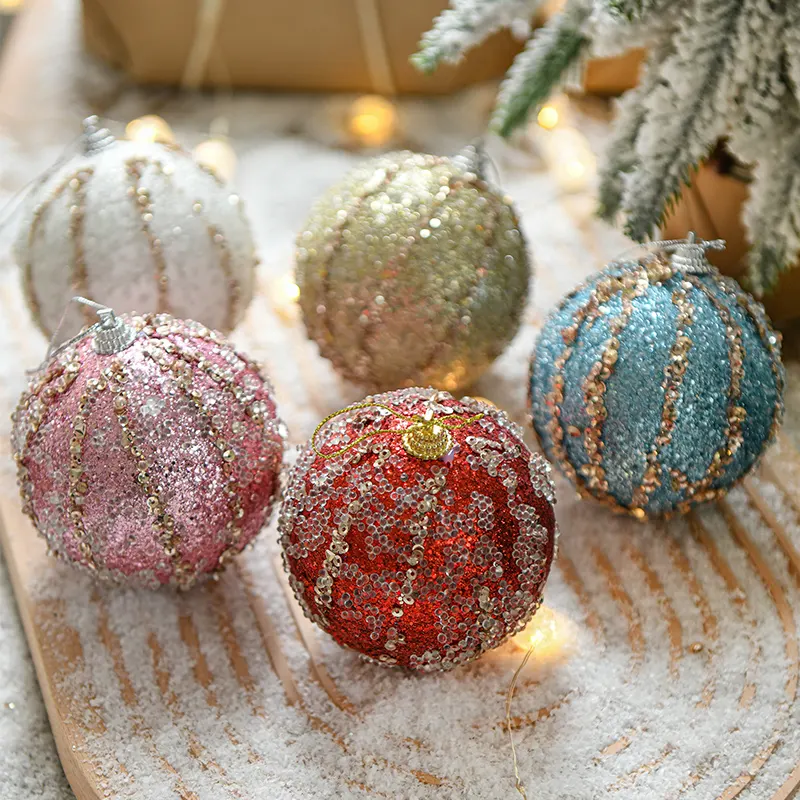 Adornos hediyeler noel dekorasyon 8cm kırılmaz yılbaşı topu beyaz alibaba çin Para Navidad Glitter noel