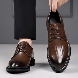 Chaussures habillées en cuir marron à lacets pour hommes, idéales pour le bureau et les occasions formelles, pour jeunes de 18 à 40 ans - Product Image 2