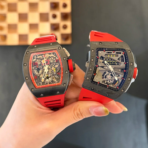 Reloj Mecánico de Lujo Rojo Serie RM con Caja de Fibra de Carbono en Forma de Tonneau, Reloj de Alta Gama para Negocios y Fiestas, Deportivo y Casual - Product Image 3