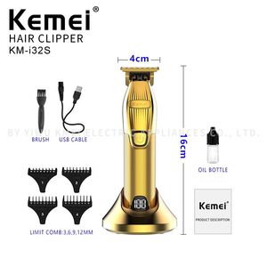Tondeuse à barbe électrique professionnelle <span class=keywords><strong>Kemei</strong></span> <span class=keywords><strong>KM</strong></span>-i32S en métal, 2000 mAh, 5 W, lame en acier au carbone, tondeuse à cheveux, base dorée, rechargeable - Product Image 4