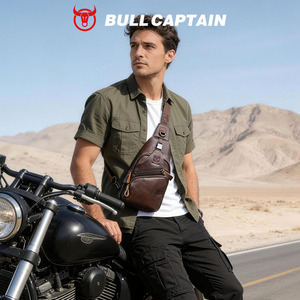 Sac bandoulière en cuir de vache véritable BULLCAPTAI pour homme, style vintage, tendance, décontracté, avec chaînes décoratives rétro. - Product Image 2
