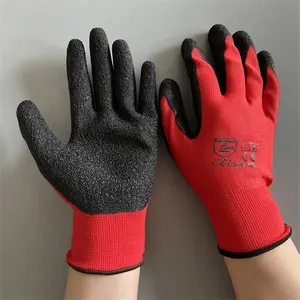 13G Red Polyester with black latex crinkle coated gloves grip flyflex latex coated working safetygloves en 388 en420