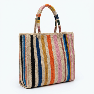 Sac fourre-tout portable en coton rayé au crochet, motif bonbons, style bohème, printemps-été, sac à main de plage pour femme, ouverture supérieure - Product Image 4