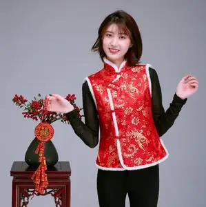 Ecowalson-traje chino Qipao Tang para Año Nuevo, chaleco grueso de terciopelo, fiesta de noche tradicional, boda, Cheongsam Retro