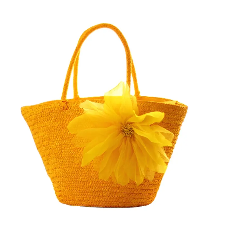 Customization Fashion paper straw jute bag Handbag Wheat Straw flower decoration straw bag