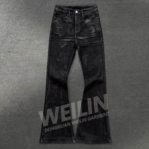 بيع بالجملة مخصص ارتفاع منخفض أسود نحيف نحيل صالح Bootcut جرس أسود أسفل بالأسى خمر الشمع اندلعت بنطلون الجينز للرجال - Product Image 1