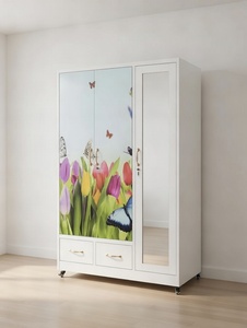 <span class=keywords><strong>Armoire</strong></span> <span class=keywords><strong>en</strong></span> acier laminé à froid durable avec impression dorée abstraite et porte miroir intégrale - Product Image 3