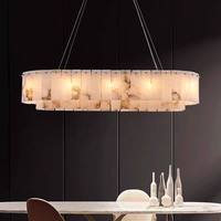 Lustre moderne de luxe en marbre espagnol CE, luminaire suspendu rond en cuivre de style nordique pour salon, salle à manger, chambre à coucher