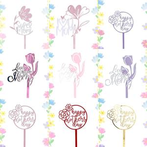 Décoration <span class=keywords><strong>de</strong></span> gâteau en acrylique « Ins Wind Loves You Mom » avec fleurs, tulipe, pour la fête des mères, topper en acrylique - Product Image 2