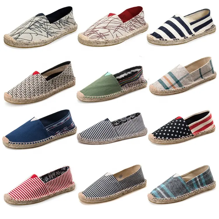 Moda verano hecho a mano tejido cáñamo suela lona zapatos perezosos hombres pescador Lino alpargatas planas Zapatos