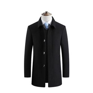 <b>Men's</b> Woolen Overcoat Notched Lapel Single Breasted <b>Long</b> Thick <b>Black</b> Outerwear <b>Coat</b> - Product Image 1