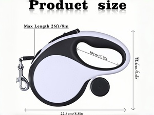 Correa Retráctil para Perro de 8 Metros, Duradera, de Lujo/Moda, en Dos Tonos Rojo/Negro, Personalizada, con Liberación Rápida y Dispensador de Bolsas para Excrementos, para Perros de hasta 50 kg - Product Image 6