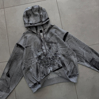 Ensemble sweat à capuche zippé et short Y2K personnalisé, style vintage vieilli, survêtement 2 pièces Cyber Grunge Streetwear, fabrication OEM ODM