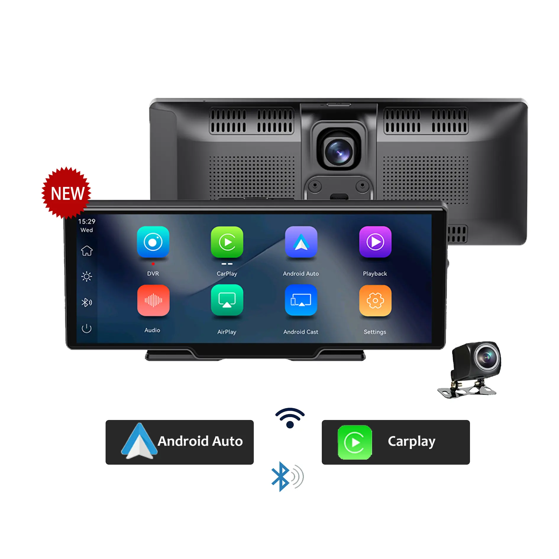QSF New Style 4K 10.26" Touch Screen Dual Track Stereo Radio Wireless Carplay with Light Sensor Android Auto Car Monitor