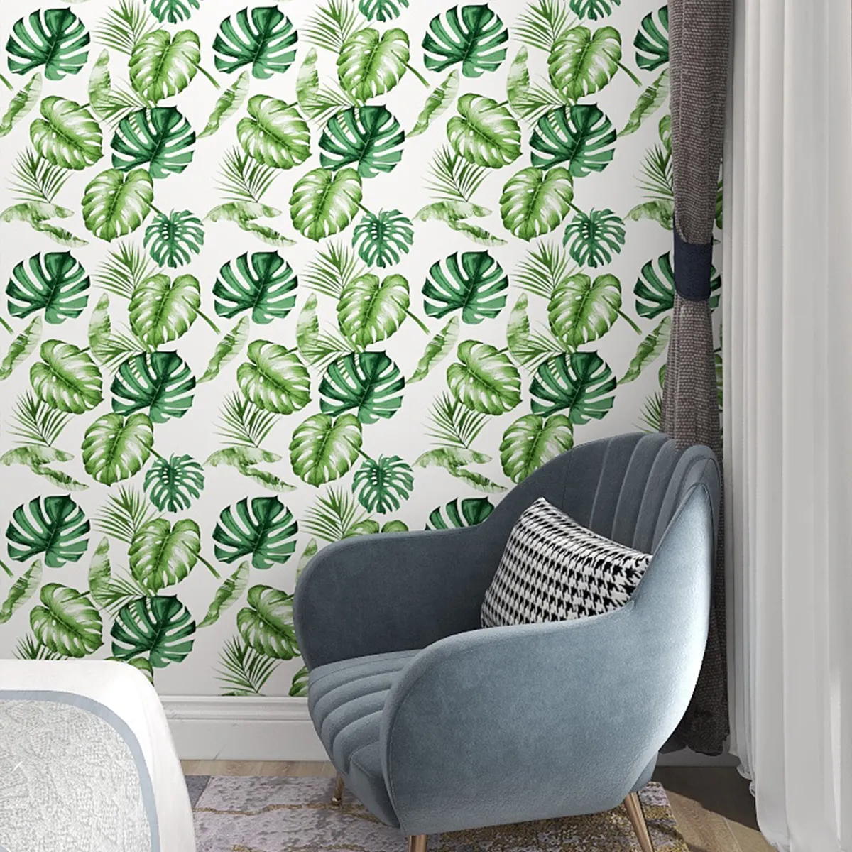 Stock feuille verte auto-motif papier peint auto-adhésif autocollant mural 3D à peler et coller imperméable pour le salon