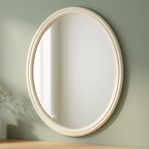 VILLA Cream Oval Plastic Frame Art Deco Wall <b>Mirror</b> with Easy Installation for Home Decor <b>Bathroom</b> Bedroom Living Room - Product Image 2