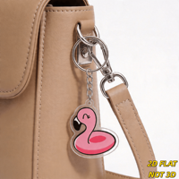 Porte-clés Flamingo Floatie, oiseau gonflable rose mignon avec visage souriant, breloque en acrylique transparent pour clés, sacs, sacs à dos