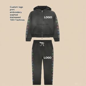 Custom Diamond Baggy Boxy Fit Stone Acid Wash Zip up <b>Jackets</b> Heavyweight Oversize Streetwear Distressed <b>Rhinestone</b> Hoodie Men - Product Image 2