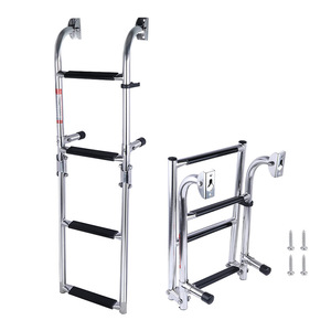 Échelle de bateau 2+2 marches en acier inoxydable pliable antidérapante, matériel marin pour accès au pont de bateau - Product Image 1