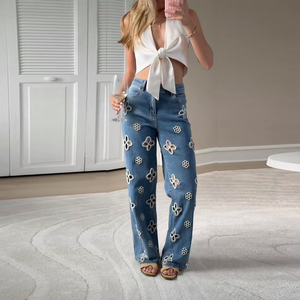 <span class=keywords><strong>Jean</strong></span> large <span class=keywords><strong>en</strong></span> denim élastique brodé et perlé, ajouré, tendance pour <span class=keywords><strong>femme</strong></span> - Product Image 2