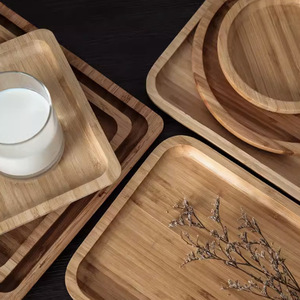 Bamboo Wood <b>Tray</b> Rectangular Round Natural Color Serving Plate For Hotel Coffee <b>Tea</b> Nordic Style Household Tableware - Product Image 3