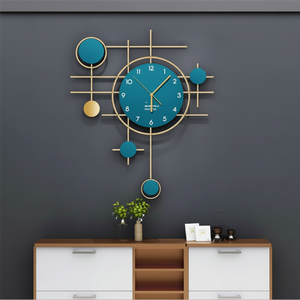 Or bleu sarcelle art géométrique points abstraits formes décor de luxe, disponible au prix de gros horloge murale en métal. - Product Image 1