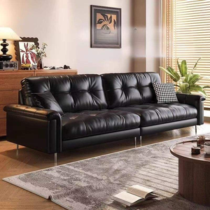 Ensemble <span class=keywords><strong>de</strong></span> canapés en cuir véritable à trois places <span class=keywords><strong>de</strong></span> conception italienne moderne avec rembourrage en éponge pour appartement, salon ou chambre <span class=keywords><strong>d</strong></span>'hôtel - Product Image 1