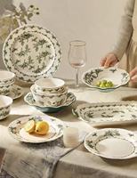 Service de table en porcelaine verte à motifs floraux vintage, vaisselle en céramique sous glaçure, compatible lave-vaisselle et micro-ondes, pour repas en famille