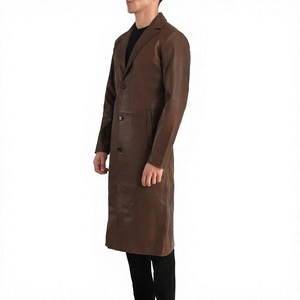 Abrigo Largo de Invierno para Hombre, de Cuero Genuino, Ecológico, Transpirable, Impermeable, Antiarrugas, con Cuello Mao y Doble Botonadura - Product Image 6