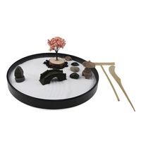 2025 Offre Spéciale rond Zen jardin pour bureau japonais Zen jardin Kit avec 6 râteau à sable et accessoires Mini bureau Zen décor
