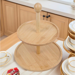 Soporte de bambú de varios niveles para pasteles, estante de exhibición de postres de 2 niveles para fiesta de té, bandeja de frutas reutilizable - Product Image 2