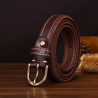 Ceinture en cuir véritable pleine fleur pour femme, style vintage, épaisse, tendance, avec boucle en cuivre cousue main, en cuir de vachette, pour jeans décontractés
