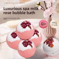 Boule de bain pétale de rose de lait corps entier huile essentielle bain fizzies véritable granules de sel de mer véritable bulle pour bombe boule de sel de bain
