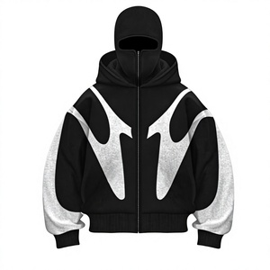 Nouveau modèle de sweat à capuche zippé avec masque intégré intégral, couleur noire, en molleton 100% coton, logo personnalisé, style décontracté, fabrication en gros - Product Image 5