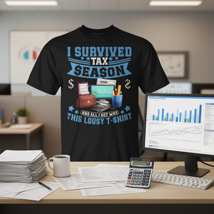 Camiseta Promocional de Contabilidad con la Frase "Sobreviví a la Temporada de Impuestos" para Contadores Publicos Certificados (CPA) - Product Image 3