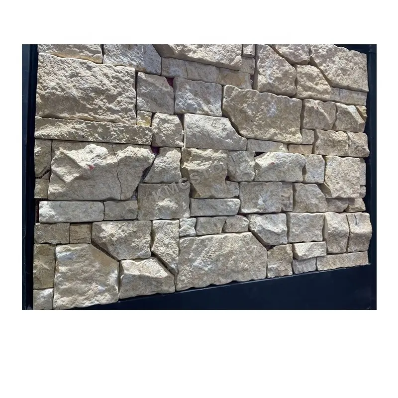 Revestimiento de pared de piedra de Cultura de piedra caliza amarilla de tamaño personalizado para villas y hoteles