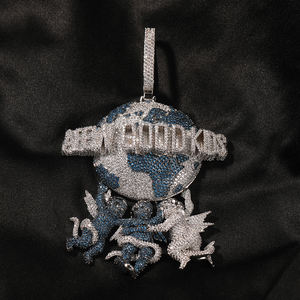 Colgante de tres ángeles de estilo Hip Hop, joyería redonda de CZ colorida, collar de rapero <span class=keywords><strong>verde</strong></span> y azul - Product Image 6