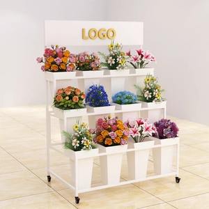 Moderner, luxuriöser, bodenstehender Blumenständer aus Eisen mit Rollen und Metalleimer-Ablage für die Innenausstellung - Product Image 2