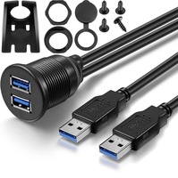 Kabel Ekstensi Panel Mount USB 3.0 Dual-port Male Female Konduktor Tembaga Tahan Air untuk Transfer Data di Mobil, Kapal, Motor