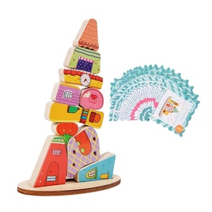 Balance en bois blocs empilables <span class=keywords><strong>jeu</strong></span> enfants <span class=keywords><strong>maison</strong></span> colorée puzzle blocs de construction Montessori jouet éducatif avec carte double face - Product Image 1