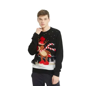 Pull en acrylique design de Noël tricoté moche renne pull de Noël pull de Noël