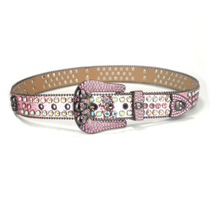 Cinturón de Pedrería Rosa de 4.0cm de Ancho con Hebilla de Pin, Estilo Y2K, Cinturón Decorativo de Moda con Diseño de Calavera - Product Image 4