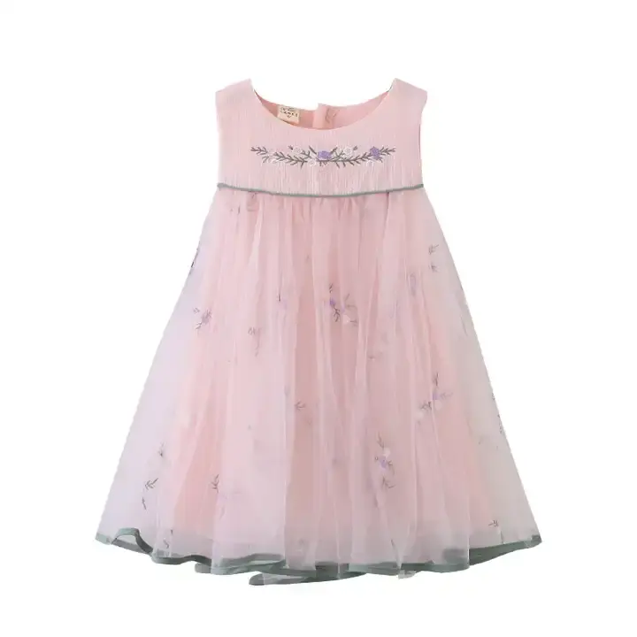 Grosir pakaian anak-anak mode Formal gaun bayi manis ungu Lavender ungu bunga gaun perempuan untuk pesta pernikahan