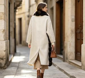 <span class=keywords><strong>Manteau</strong></span> <span class=keywords><strong>long</strong></span> en <span class=keywords><strong>laine</strong></span> épaisse de luxe pour <span class=keywords><strong>femme</strong></span>, style urbain, avec garniture en vraie fourrure de renard et col segmenté en fourrure de renard - Product Image 6
