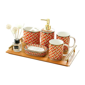 ชุดอุปกรณ์ห้องน้ำเซรามิกคู่รัก 5 ชิ้น ชุดแปรงสีฟัน แก้วน้ำ ลดราคา - Product Image 4