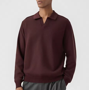 Suéter Personalizado para Hombre 100% <span class=keywords><strong>Lana</strong></span> OEM |   Polo de Punto Minimalista con Cuello en V al por Mayor - Product Image 4