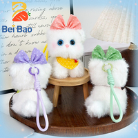 Porte-clés en peluche chat mini 4 pouces avec nœud, accessoire de sac Kawaii en stock pour boutique de cadeaux haut de gamme
