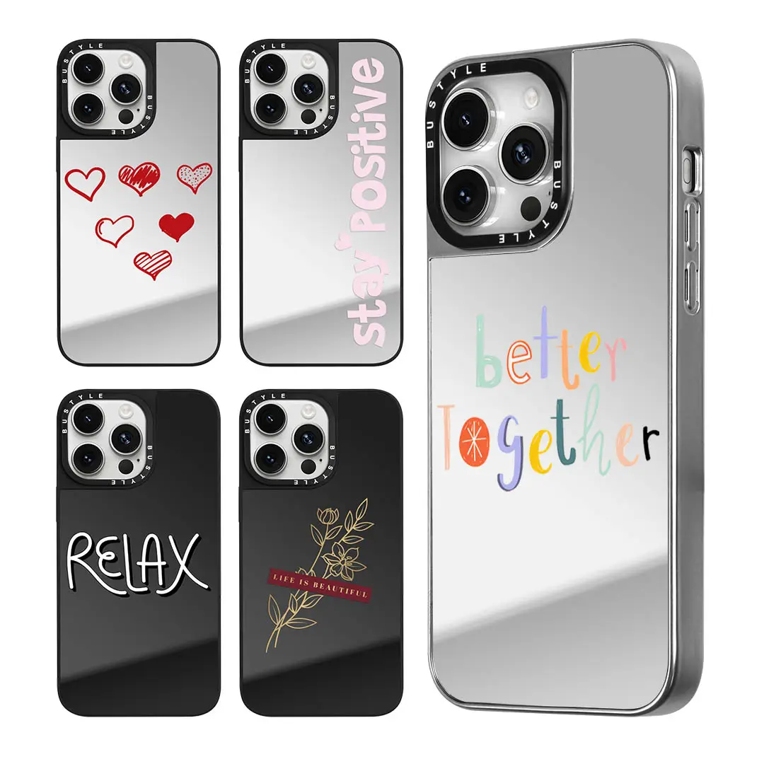 Venta al por mayor espejo personalizado etiqueta Logo patrón maquillaje espejo móvil teléfono caso para iPhone 13 14 15 Pro Max teléfono caso