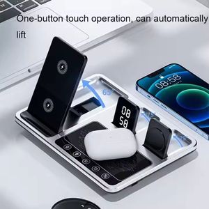 Fast Charging R11 Desktop Electric Smart Lifting 4 in 1 Phone Charger Digital Alarm Clock 15W <b>Wireless</b> Charger With Light - Product Image 2
