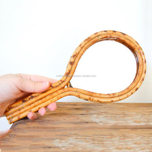 Espejo cosmético de mano de estilo bohemio de ratán natural vintage al por mayor, acabado en bronce, características personalizadas - Product Image 2